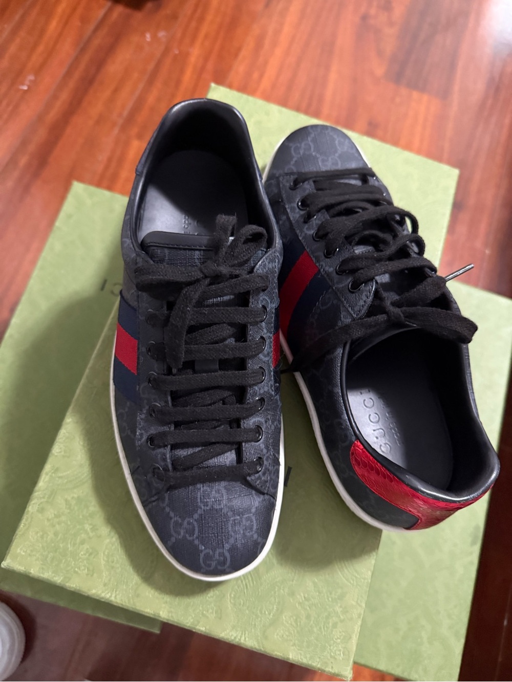 Gucci Black Sneakers with Red & Navy Web Stripe